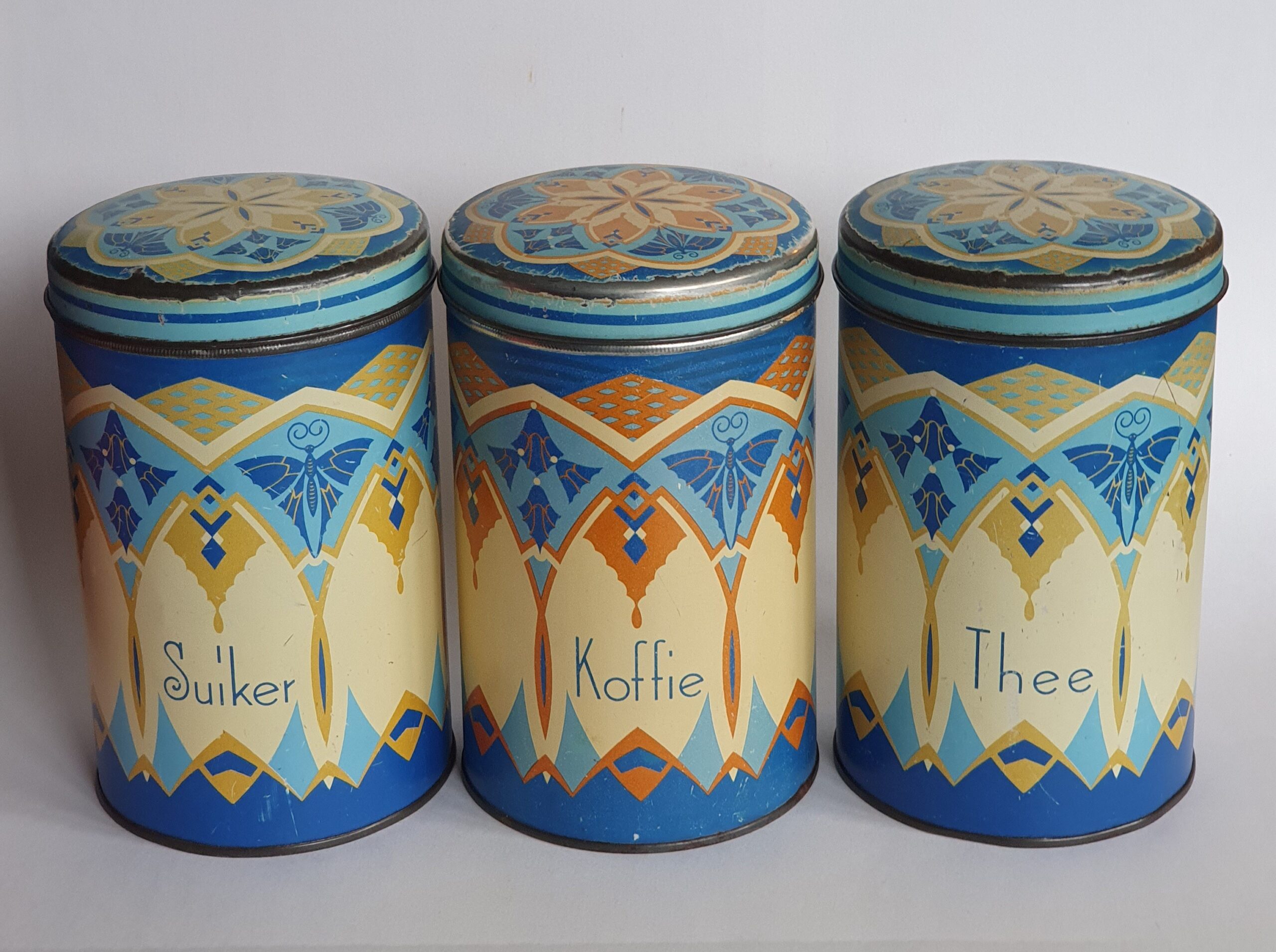 Luxe voorraadbussen blauw koffie, suiker en thee